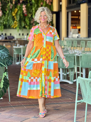Casual Bohemian ORANGE high-waisted color contrast dress XL Casual Bohemian ORANGE high-waisted color contrast dress XL