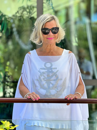 SWAROVSKI CRYSTAL WHITE ANCHOR STATEMENT TOP