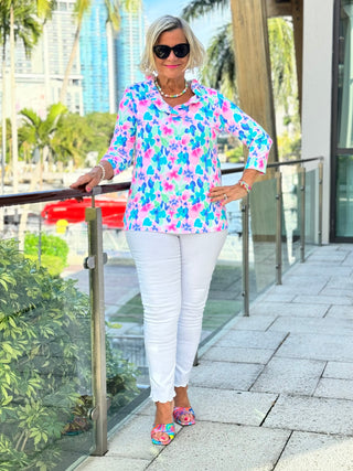 PINK PETALS RUFFLE SLEEVE TOP