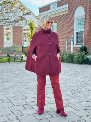 BURGUNDY Womens Cape Poncho Coat