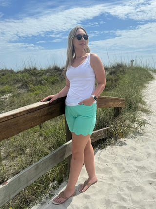 LULU-B SIESTA  GREEN SCALLOP SHORTS