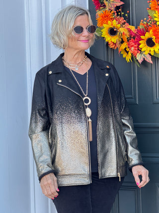 Women's Metallic Ombre Faux Suede Moto Jacket