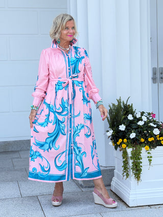 Elegant Floral Button-Down Maxi Dress with Belt CATHYS RESORTWEAR