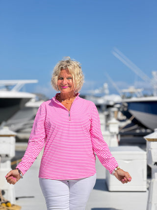 MARINA PINK STRIPE HALF ZIPPPER LULU-B