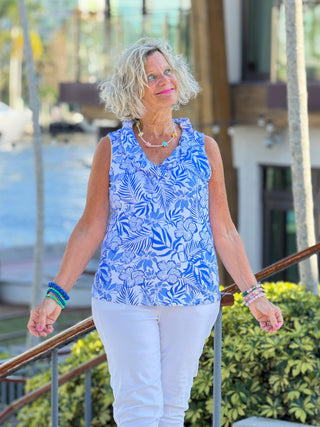 LULU B HIBISCUS COAST SLEEVELESS RUFFLE TOP LULU-B