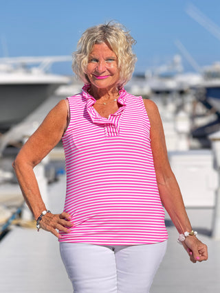 MARINA PINK STRIPE RUFFLE TOP LULU-B
