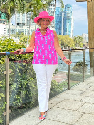 LULU B SEAHORSE BAY SLEEVELESS RUFFLE TOP