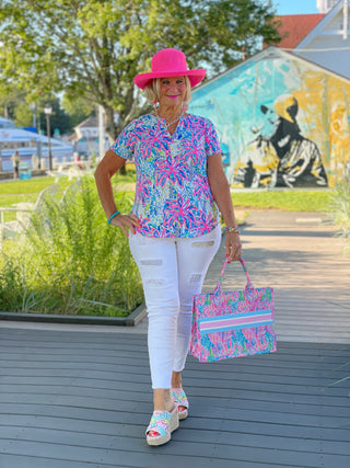 PINK PALM TREE SLEEVE TOP