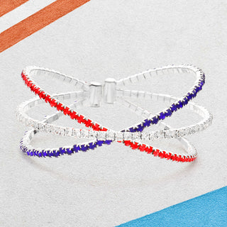 American USA Flag Rhinestone Cuff Evening Bracelet