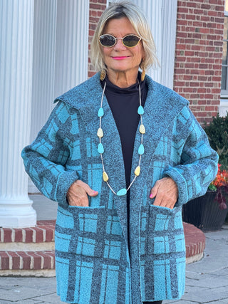 SOUTHERN NIGHTS BLUE PLAID POCKET SWEATER