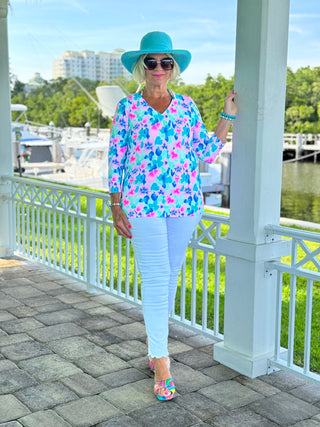 PINK PETALS V NECK TOP