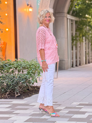 Women's Light Rose Lace Pullover Sweater Cathys Place