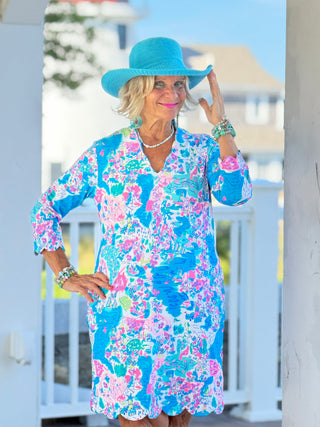 LULU B PALM BEACH SPLASH SCALLOP SLEEVE DRESS LULU-B