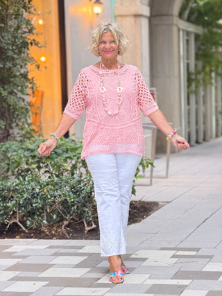 Women's Light Rose Lace Pullover Sweater Cathys Place