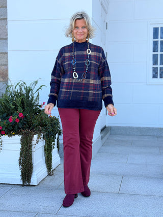 Plaid Eyelash Mock Neck Sweater CHARLIE B