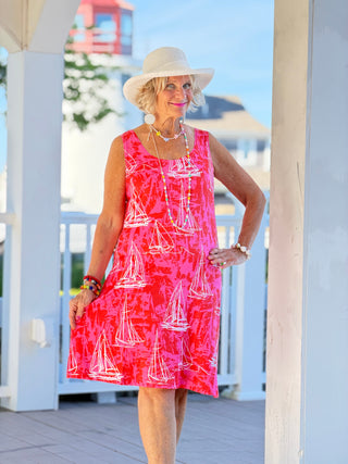 HARBOR LIGHTS RED SAILBOAT DRESS TANGO MANGO