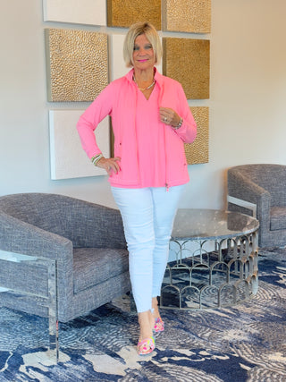 TAILORED V NECK CORAL TOP - Cathys Place