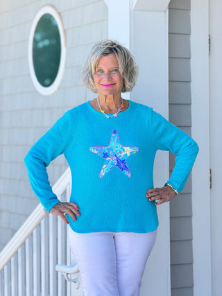 BEACH  CLUB AQUA STARFISH SWEATER LULU-B