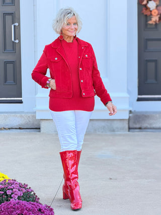 HOLIDAY RED VELOUR JACKET LULU-B