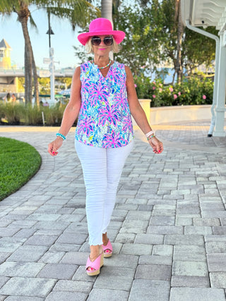 PINK PALM TREE SLEEVELESS TOP - Cathys Place