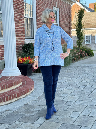 Women's Cowl Neck Spacedye Chenille Knit Top BLUEBELL MULTI