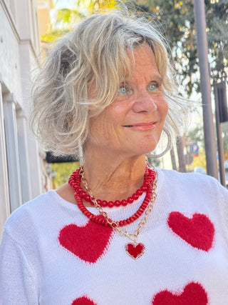 LULU B WHITE FUZZY HEART SWEATER
