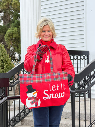 Let It Snow Letter Snowman Christmas Tote Bag Cathys Place