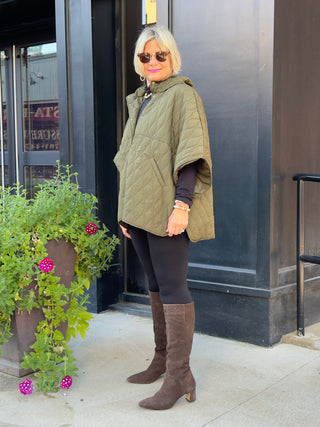 OLIVE QUILTED SNAP JACKET