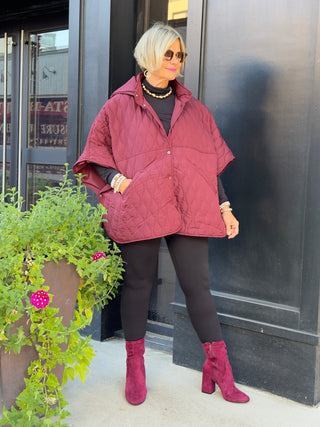 BURGUNDY QUILTED SNAP JACKET