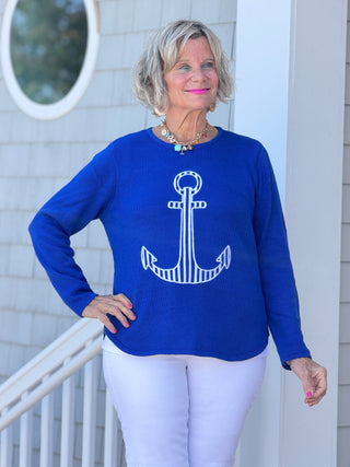 DOCKSIDE NAUTICAL COBALT STRIPE ANCHOR SWEATER LULU-B