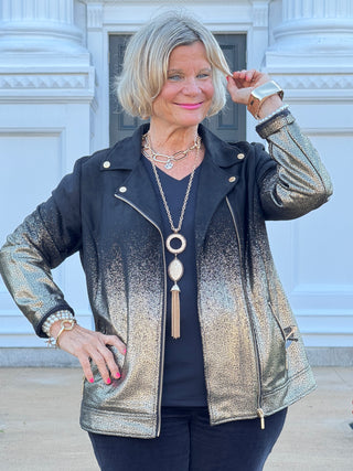 Women's Metallic Ombre Faux Suede Moto Jacket