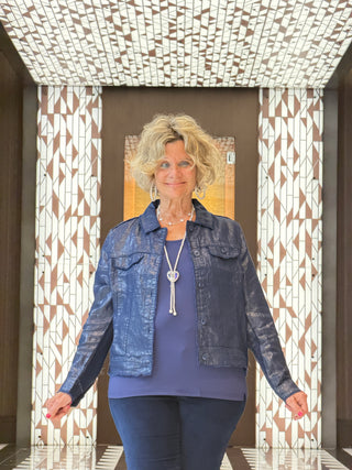 LULU-B NAVY METALLIC LINEN JACKET - Cathys Place
