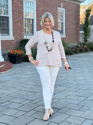 Women's Speckled Heather Rib Knit Top BISCOTTI