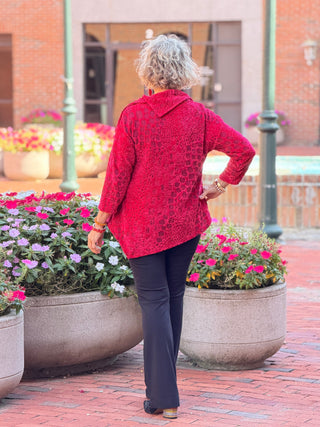 Women's Split Cowl Neck Animal Jacquard Chenille Top RUBY Cathys Place