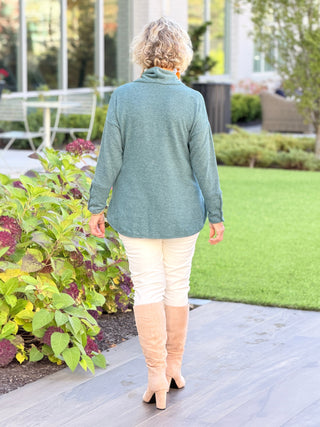 Women's Cowl Neck Cozy Hatchi Drawstring Top FOREST Cathys Place