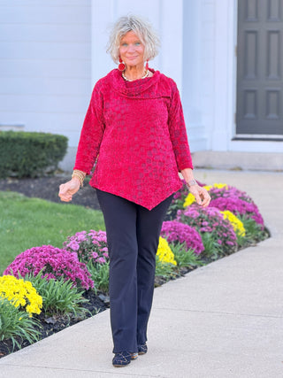 Women's Split Cowl Neck Animal Jacquard Chenille Top RUBY Cathys Place