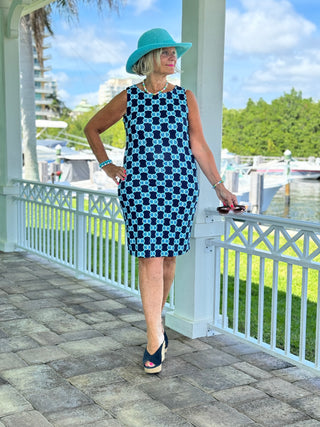 BLUE MEDALLION SHIFT DRESS