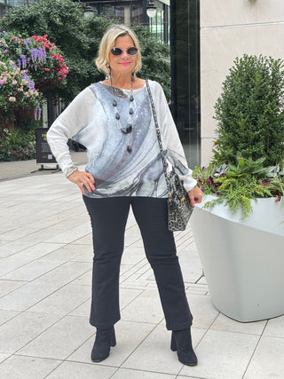 Tie-dye  Black  Round Knit Long Sleeves Sweater