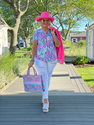 PINK PALM TREE SLEEVE TOP