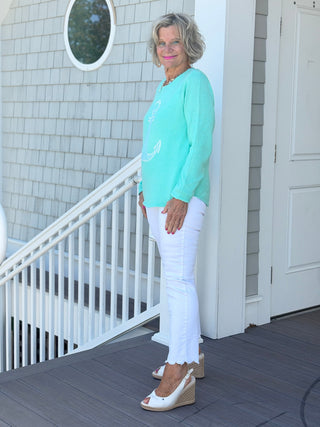 DOCKSIDE NAUTICAL SEAFOAM NAUTICAL STRIPE SWEATER LULU-B