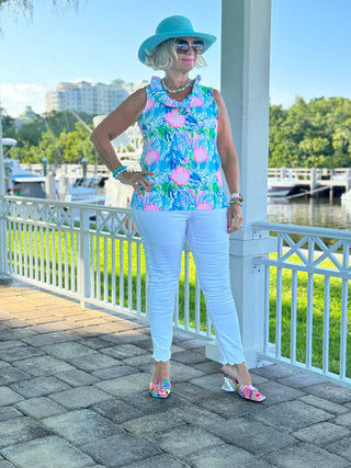 SEASHELL BEACH SLEEVELESS RUFFLE TOP