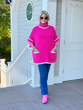 COLOR BLOCK FUCHSIA POCKET SWEATER
