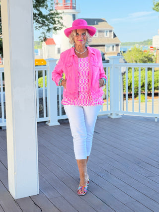 LULU B CHAMBRAY HOT PINK LINEN JACKET LULU b