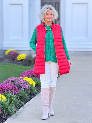 Women's Luster Chenille V-Neck Cable Sweater EMERALD Cathys Place