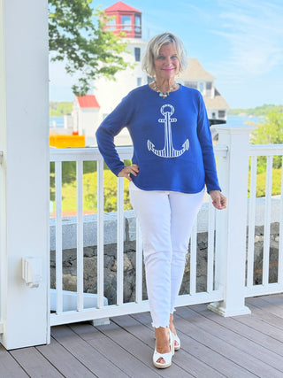 DOCKSIDE NAUTICAL COBALT STRIPE ANCHOR SWEATER LULU-B