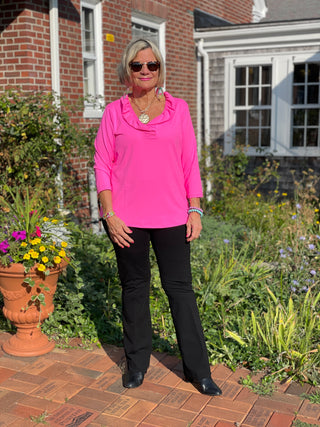 LULU-B HOT PINK SOLID RUFFFLE TOP