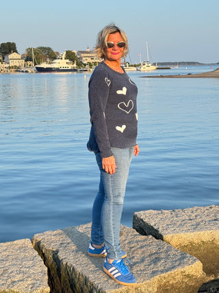 NAVY HEART CHENILLE SWEATER