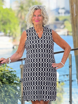 LULU MIDNIGHT TRELLIS SCALLOP DRESS LULU-B