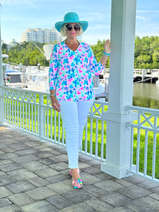 PINK PETALS V NECK TOP