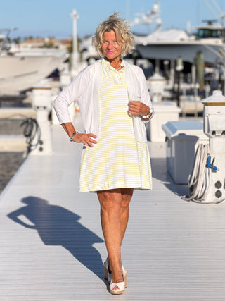 NAUTICAL YELLOW STRIPED SLEEVELESS RUFFLE DRESS LULU-B